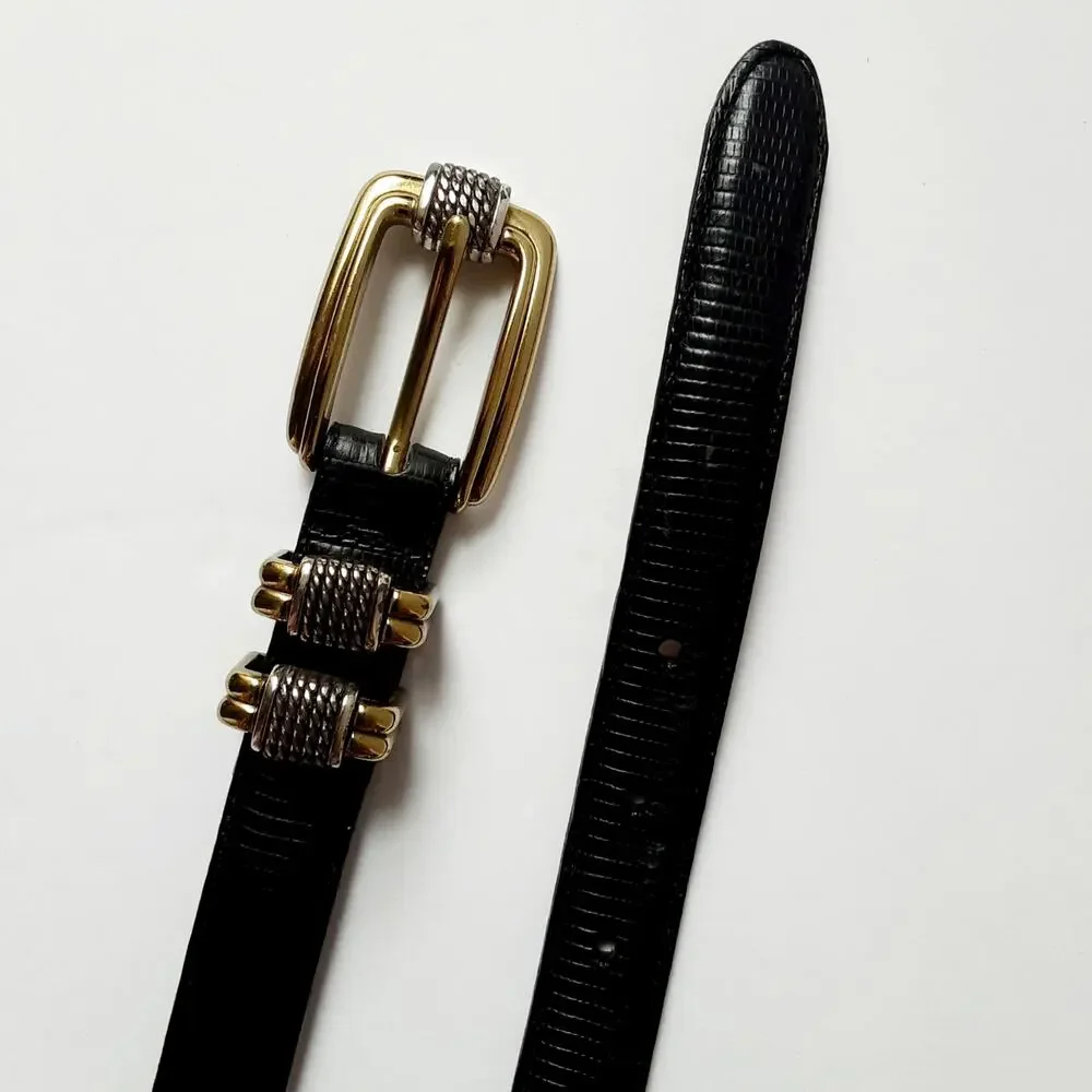 Brighton Classics 4603 Black Lizard Print Leather Belt Small Ornate Hardware